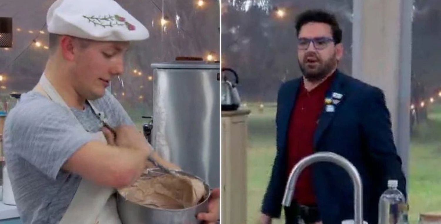 Las sentadillas de Damián Betular durante un desafío en Bake Off