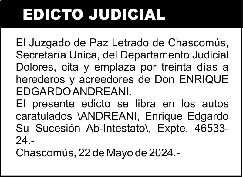 ANDREANI, Enrique Edgardo Su Sucesión Ab-Intestato