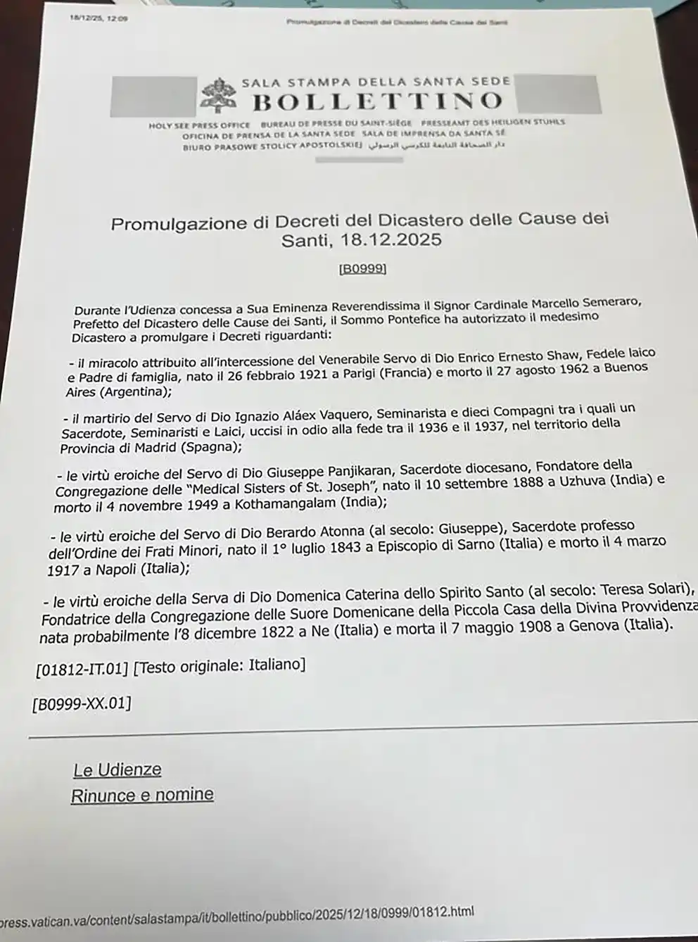 El decreto del Vaticano