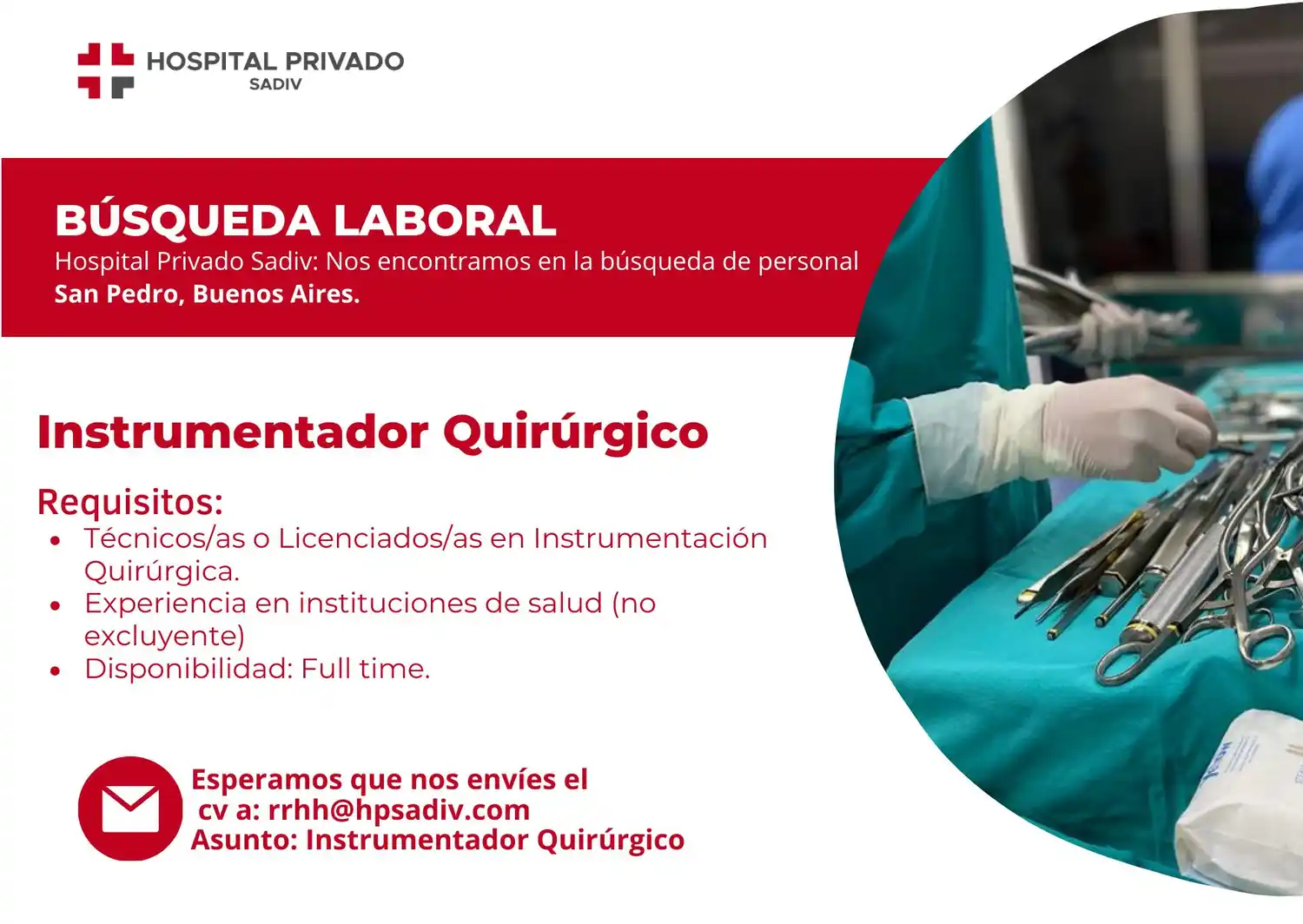 Busqueda laboral Hospital Sadiv - Instrumentador Quirúrgico