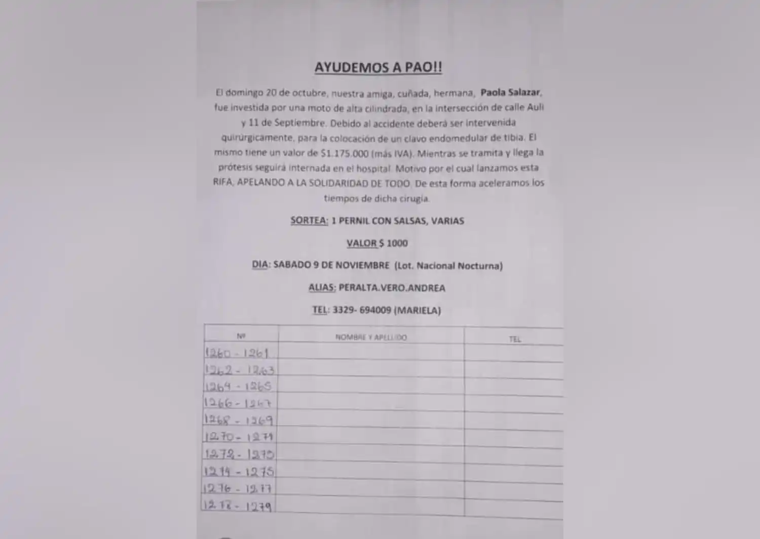 Rifa solidaria para Paola: necesita una prótesis que cuesta más de 1 millón de pesos