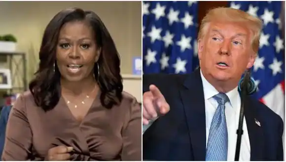 “Si no fuera por el trabajo de su esposo, no estaría aquí”, dijo Trump a Michelle Obama