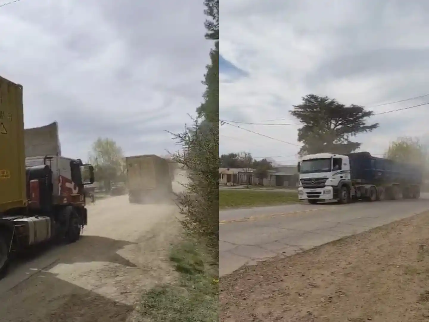 Camiones en el centro de Río Tala