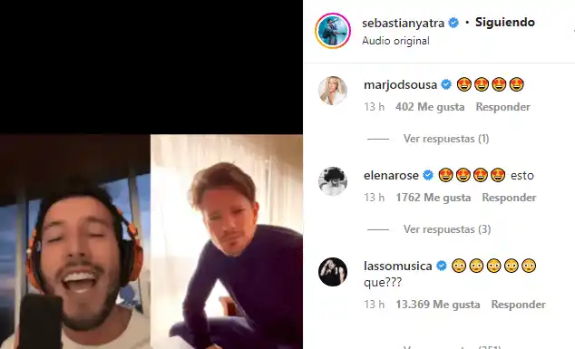 Lasso reaccionó con sorpresa ante el canto de Yatra. Foto Instagram