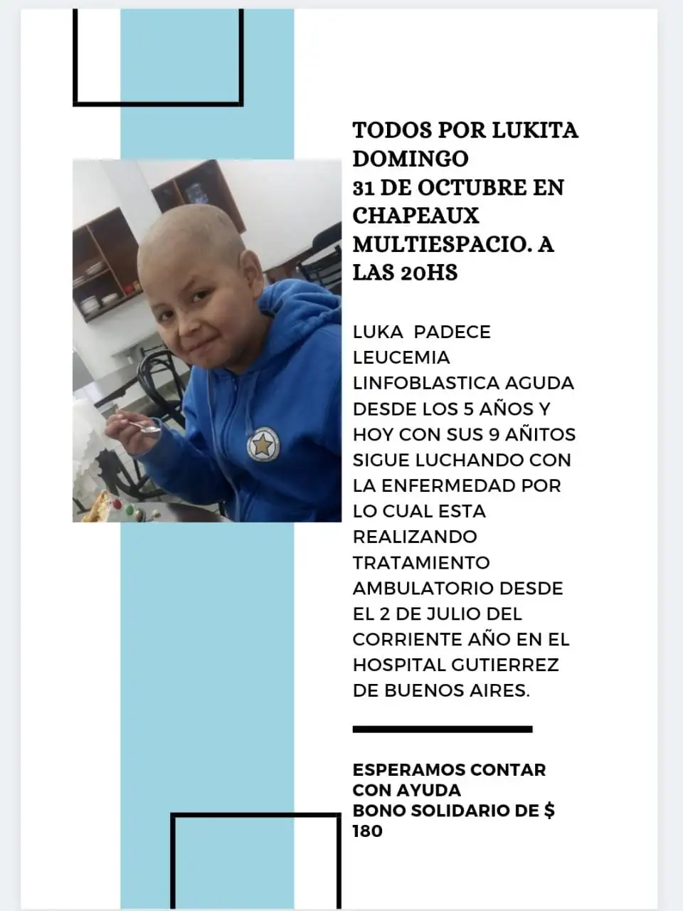 "Todos por Lukita", se realizara un show solidario el domingo a las 20