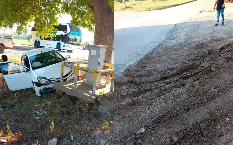 Ruta 191: por un pozo en la banquina, auto despistó y chocó