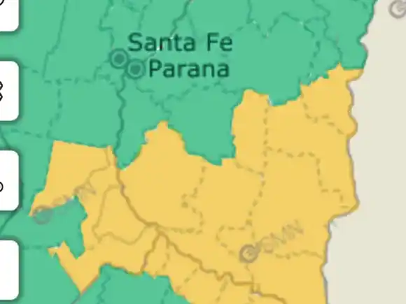 Emitieron alerta amarilla por lluvias y tormentas para el centro y sudeste de Entre Ríos