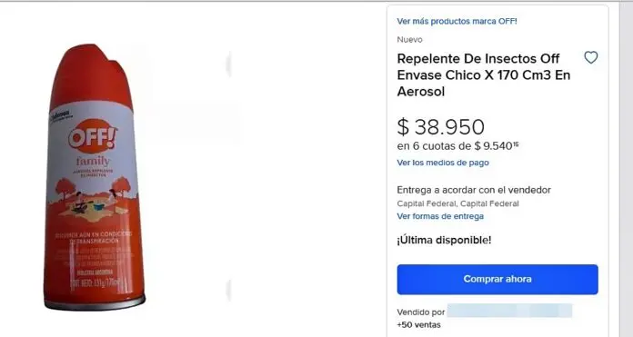 Por el faltante de Off, los aerosoles del repelente ya se venden a casi $ 40.000 en la web
