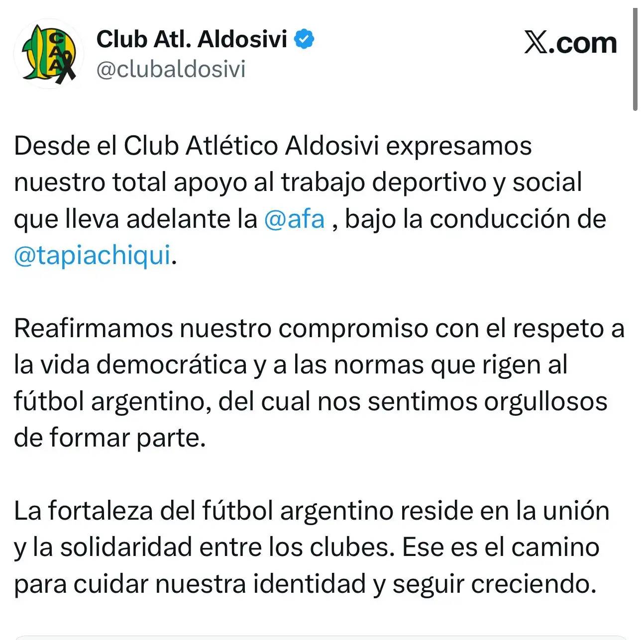 Comunicado de aldosivi