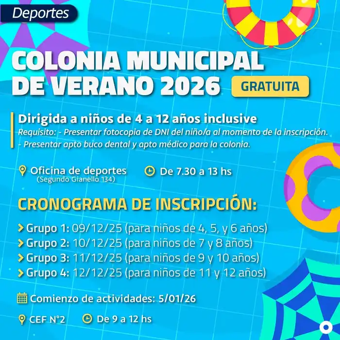 Se abren las  inscripciones para la Colonia Municipal de Verano 2026