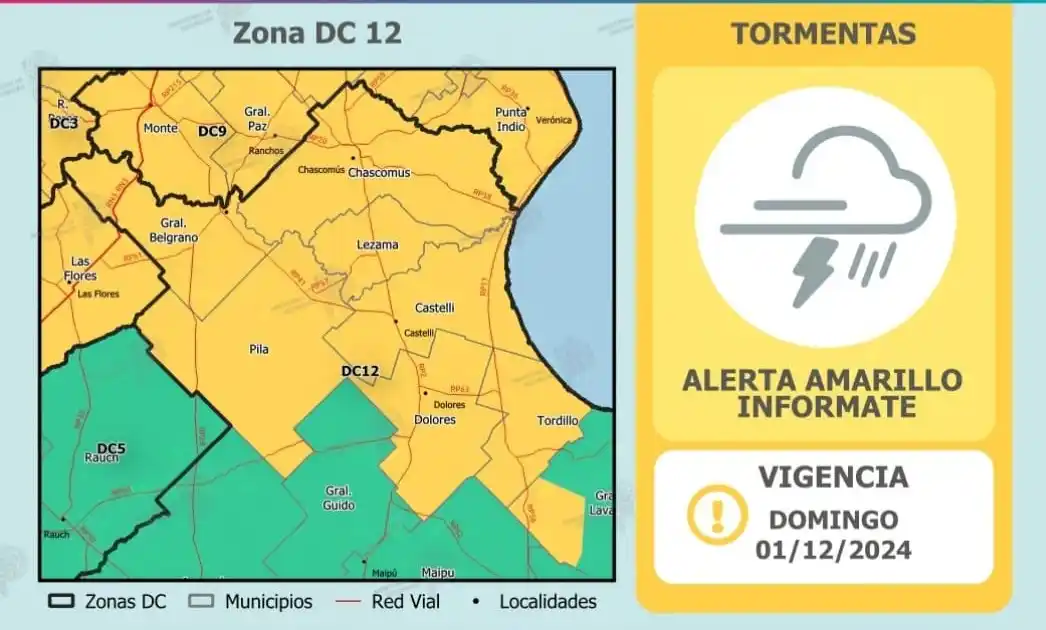 El primer domingo de diciembre llega con alerta amarilla por tormentas en gran parte de la provincia