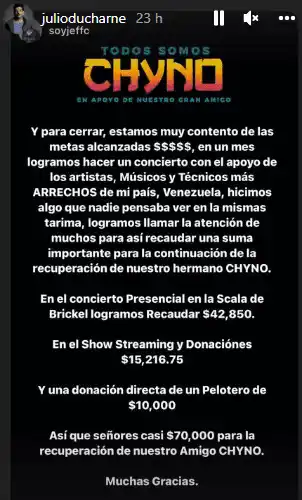 Casi 70 dólares se recogió para Chyno. Foto Instagram