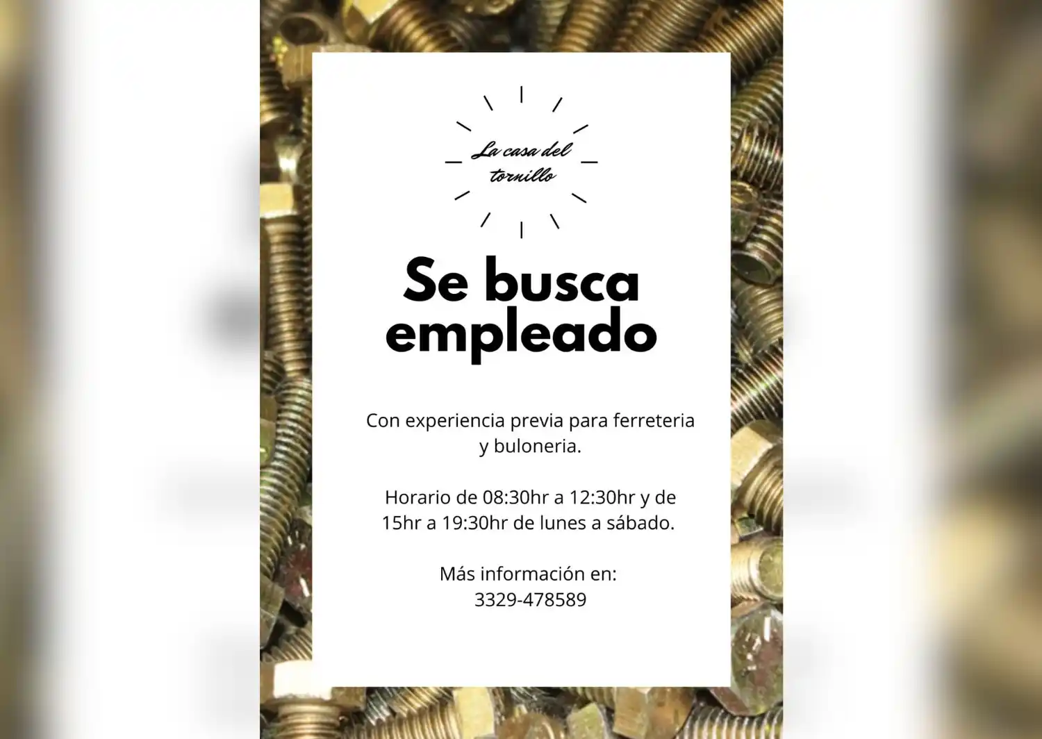 Buscan empleado para ferreteria 