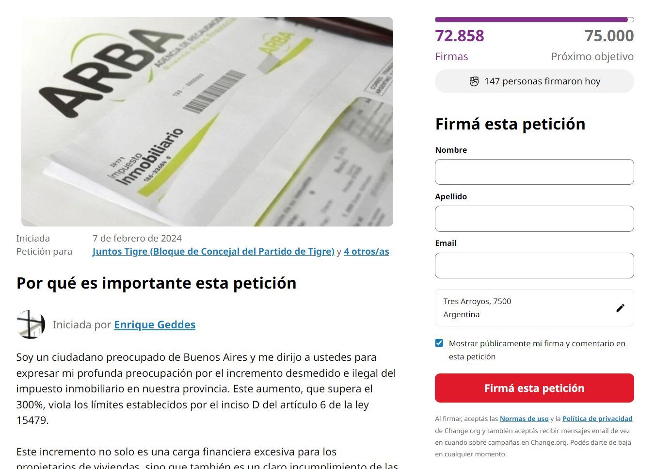 Carbap junta firmas por el “incremento ilegal” del inmobiliario Rural