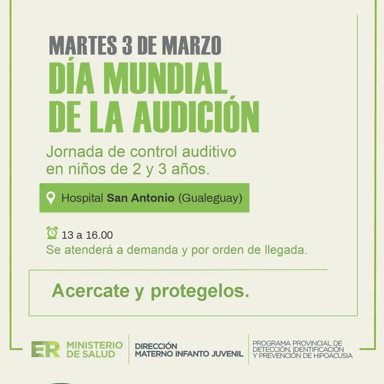 Control auditivo infantil en Gualeguay por el Día Mundial de la Audición