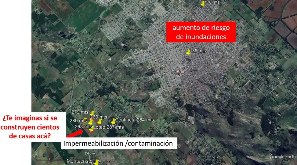 La imagen que acompaña el posteo en el cual la Asamblea ubica geográficamente el loteo inmobiliario.