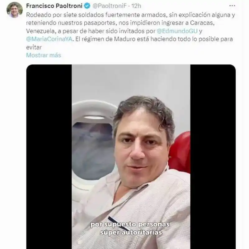 Deportaron de Venezuela al senador Paoltroni, 
invitado como veedor de las elecciones