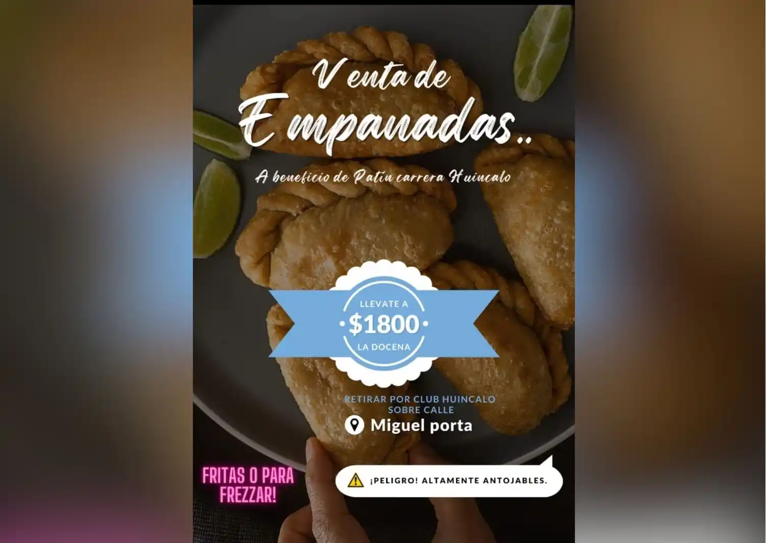 Venta de empanadas a beneficio de patín del club Huincaló