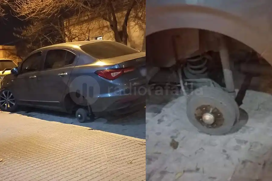 Les robaron una rueda e intentaron sacar otra, pero no pudieron