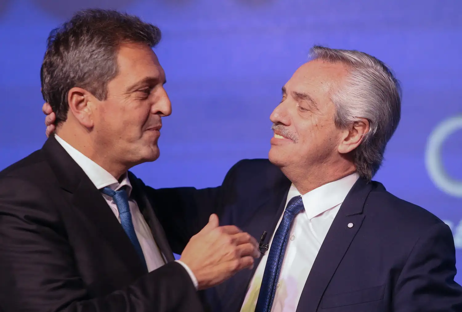 Sergio Massa y Alberto Fernández, durante el acto de hoy.