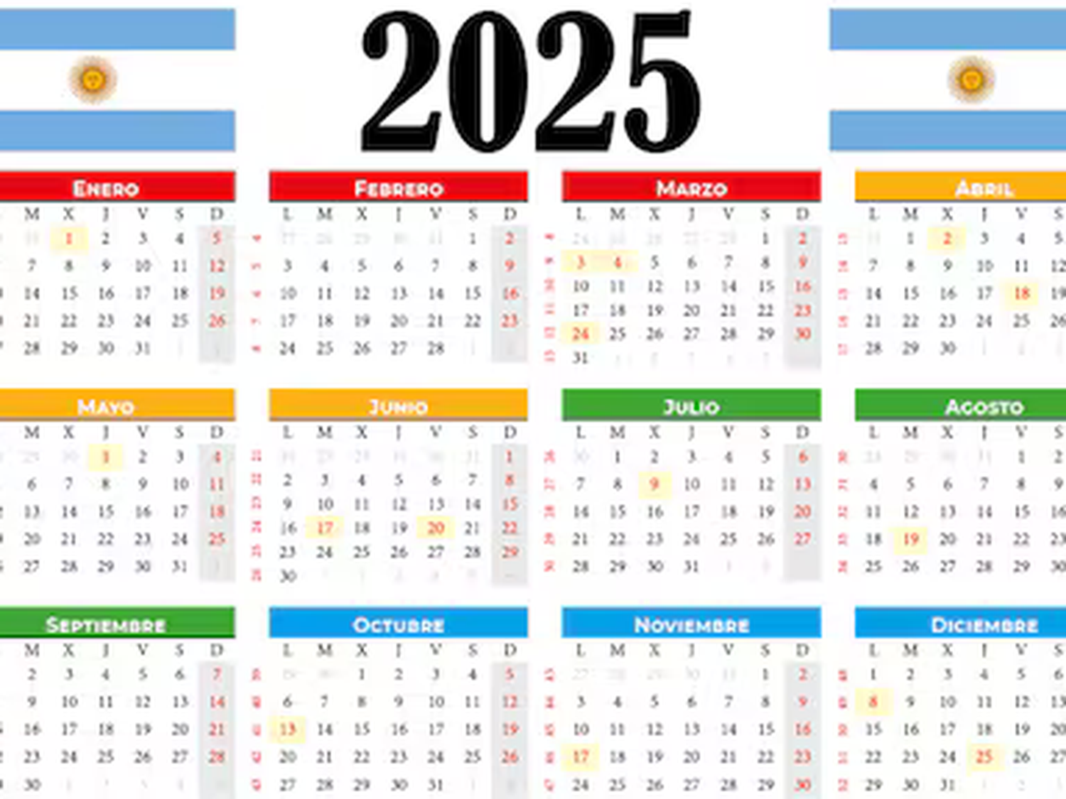 Cuáles son los feriados y días no laborables para el 2025