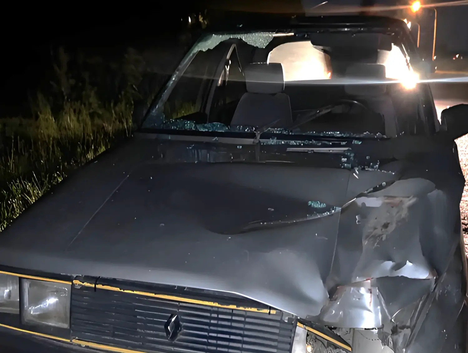 Así quedó el Renault 11 tras chocar con una vaca.