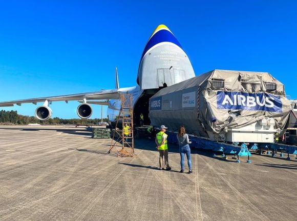 An Antonov An-124 carries Turksat 5B satellite developed by Airbus