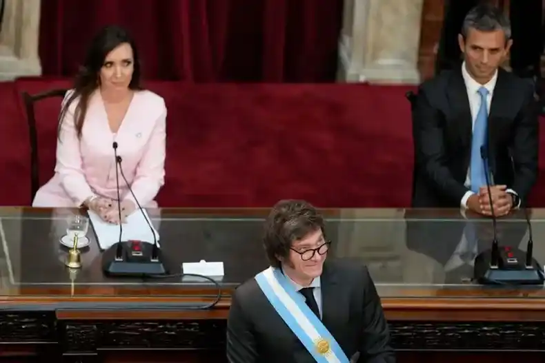 Villarruel, Milei y Martín Menem durante la apertura de sesiones