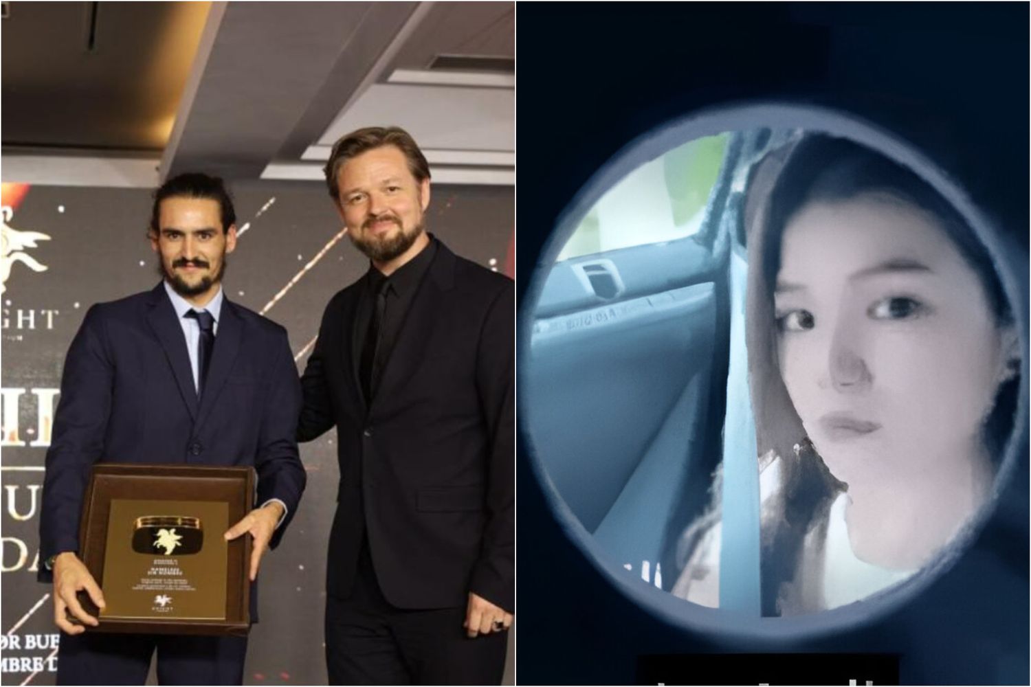 Maximiliano Braga posa con el actor polaco en la cena de gala. Él está detrás de "la China".