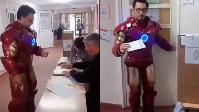 Insólito: Un vecino de Luján fue a votar disfrazado de "Iron Man" y sorprendió a las autoridades de mesa