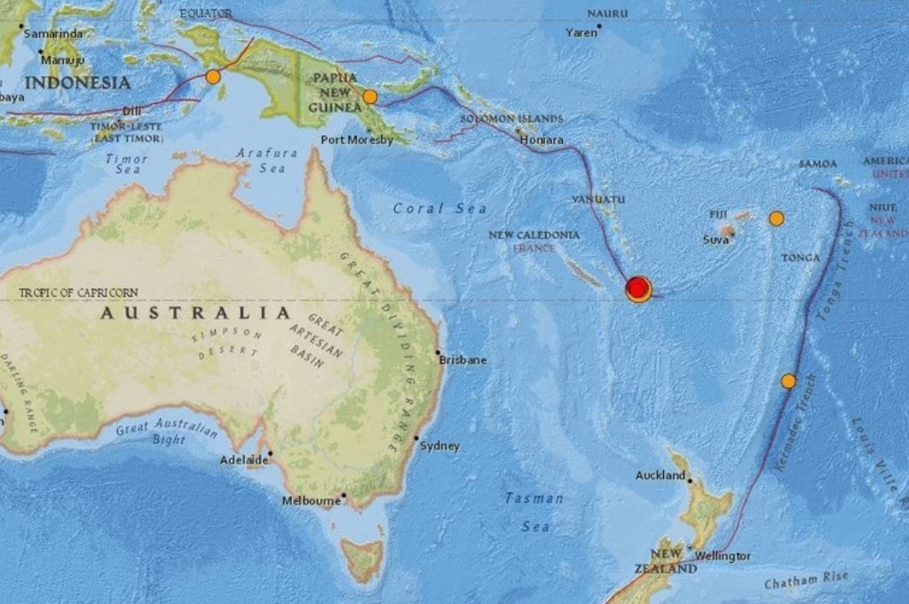 Oceanía: alerta de tsunami en Nueva Caledonia tras un sismo de magnitud 6,8