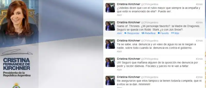 Cristina confesó por Twitter su fanatismo de la serie Games of Thrones