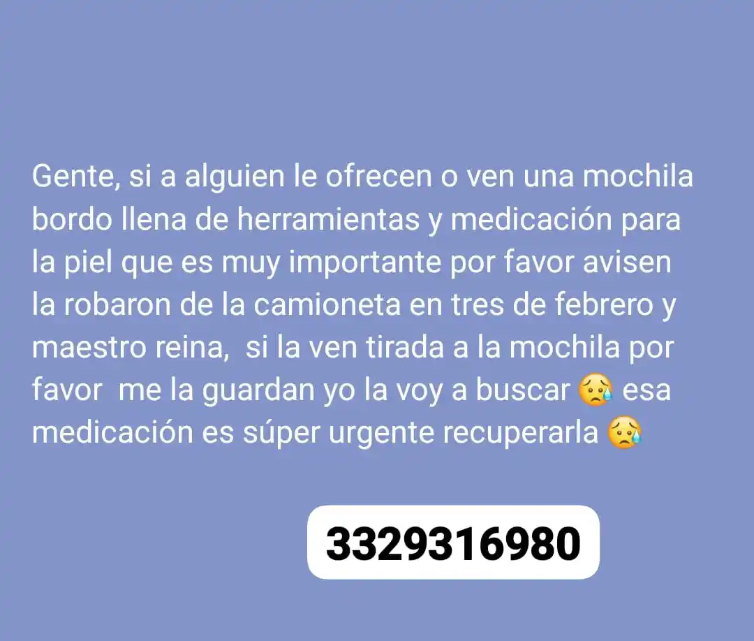 Buscan mochila robada en 3 de Febrero y Maestro Reyna