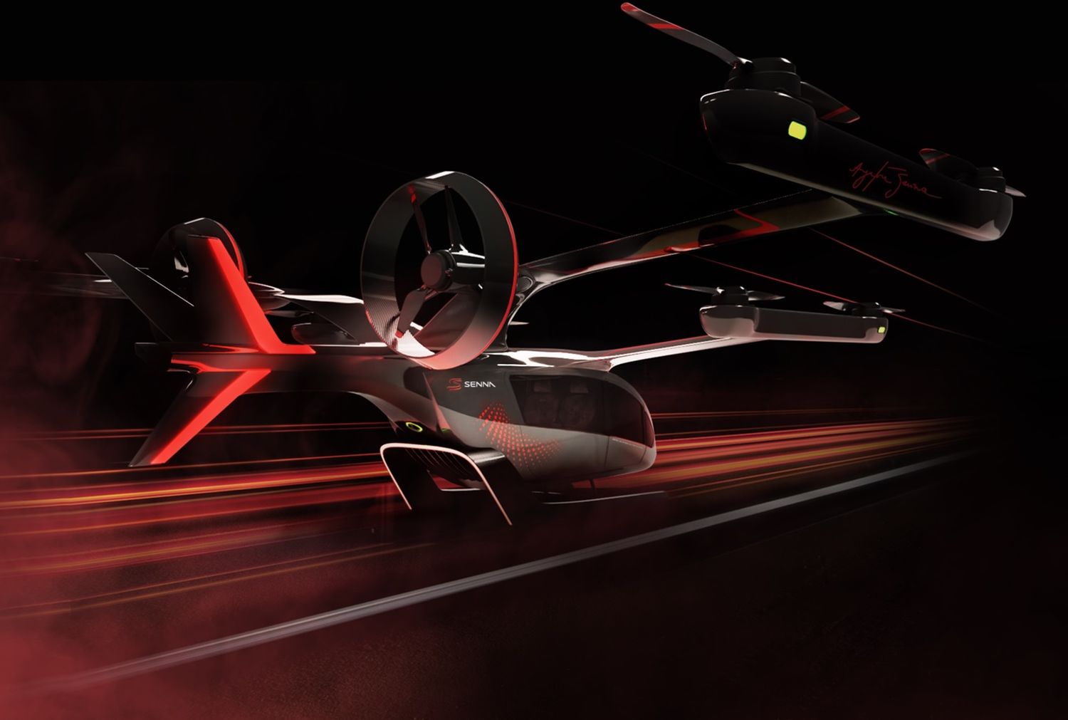 Embraer and Senna brand join forces to create the Eve-Senna aerial vehicle.