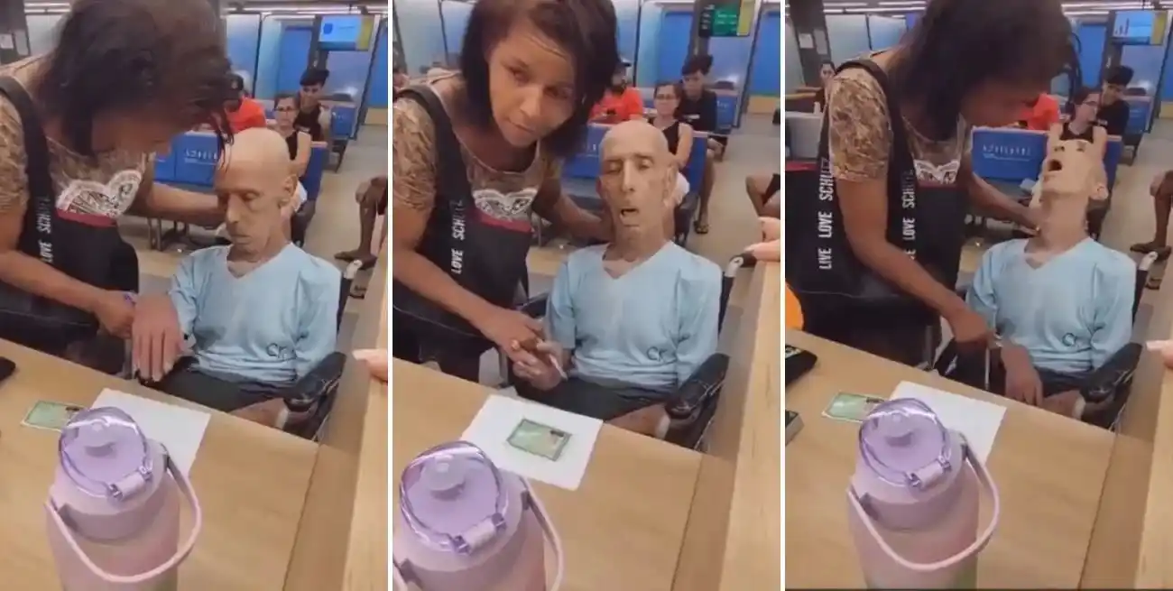 El momento que la mujer quiere hacer firmar a su tío.