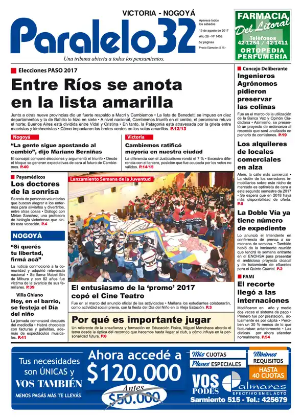 Esta es la tapa de este sábado de Paralelo 32 edición Victoria/Nogoyá
