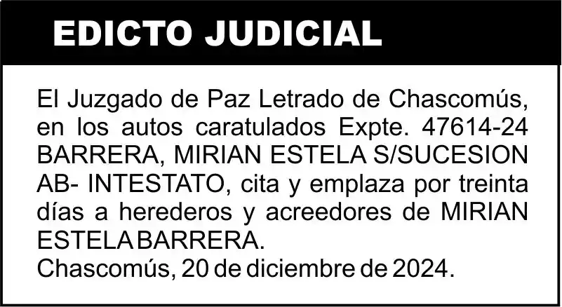 BARRERA, MIRIAN ESTELA S/SUCESION AB- INTESTATO