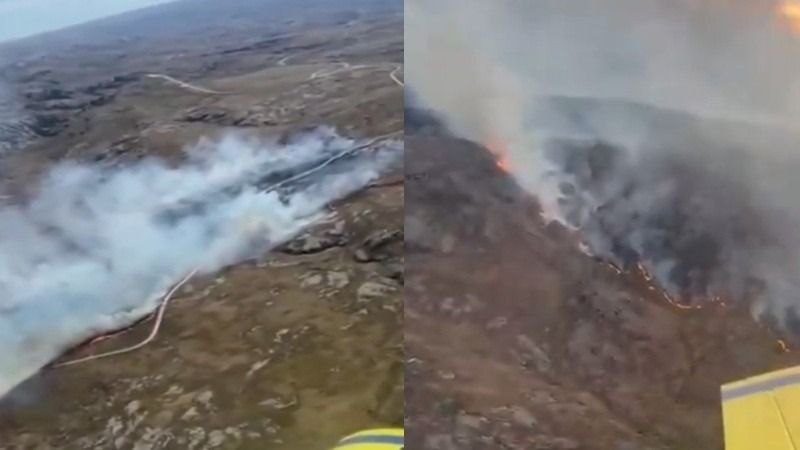 Dos imágenes aéreas del los incendio forestales en la Quebrada del Condorito