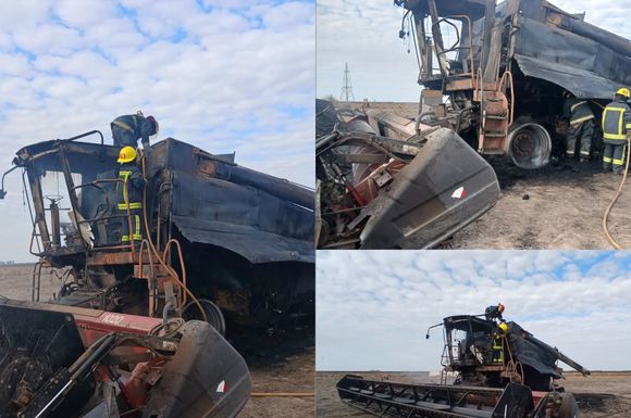 Una cosechadora fue consumida por el fuego en un campo de ruta 17