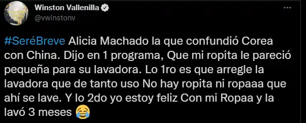 La respuesta de Winston Vallenilla a Alicia Machado. Foto Twitter