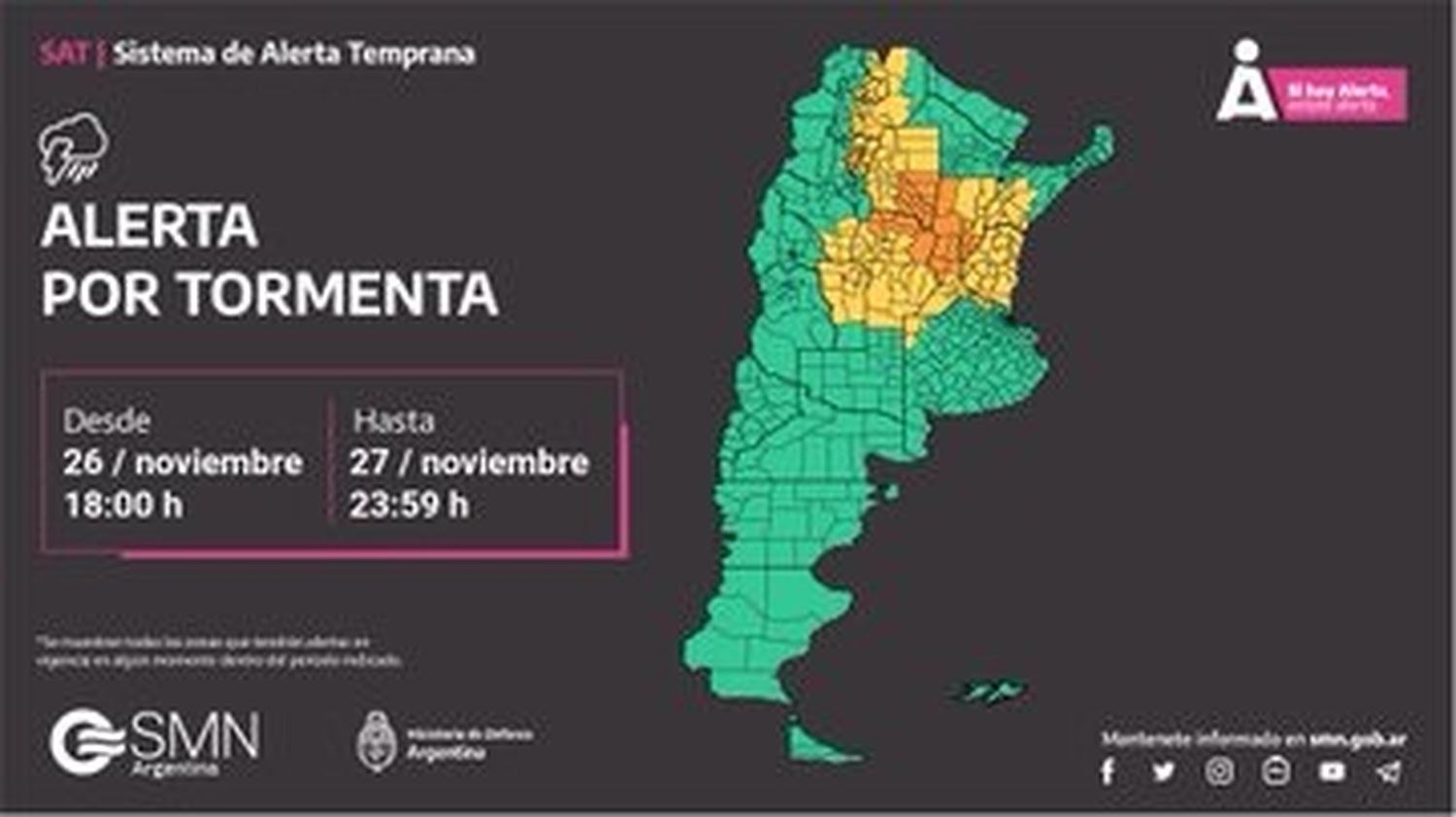 Toda la provincia de Santa Fe y el centro norte argentino, bajo alertas amarillo y naranja por tormentas