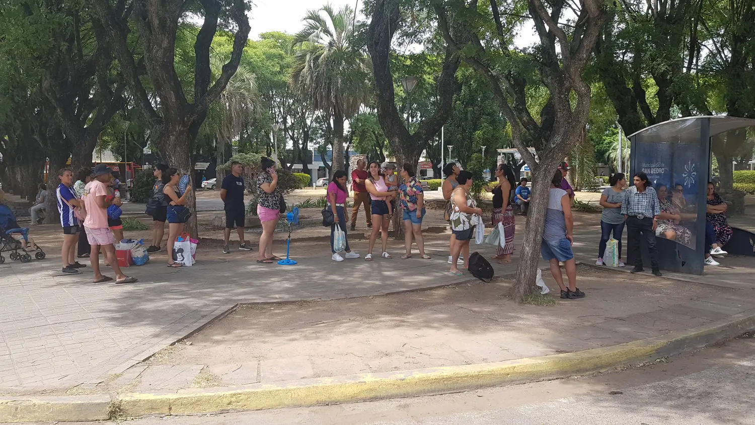 La plaza Belgrano, parada de todas las líneas de colectivos de Vercelli.