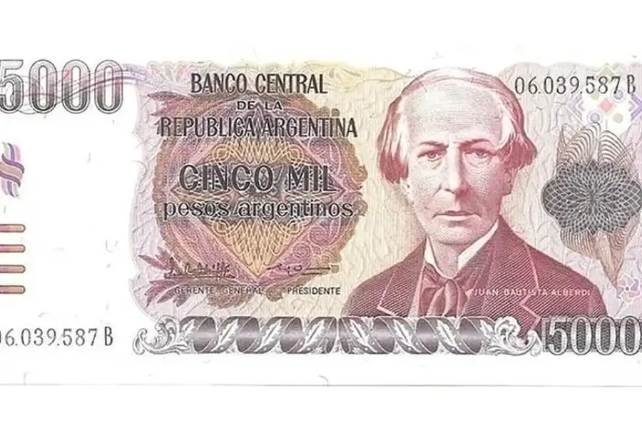 El billete de Alberdi emitido en 1984.