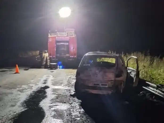 Jóvenes chocaron en la ruta y el auto se prendió fuego: una mujer fue rescatada del vehículo