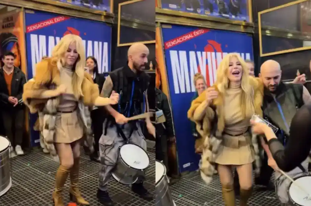 Graciela Alfano se sumó a la fiesta callejera y bailó con los artistas de Mayumana en plena calle Corrientes