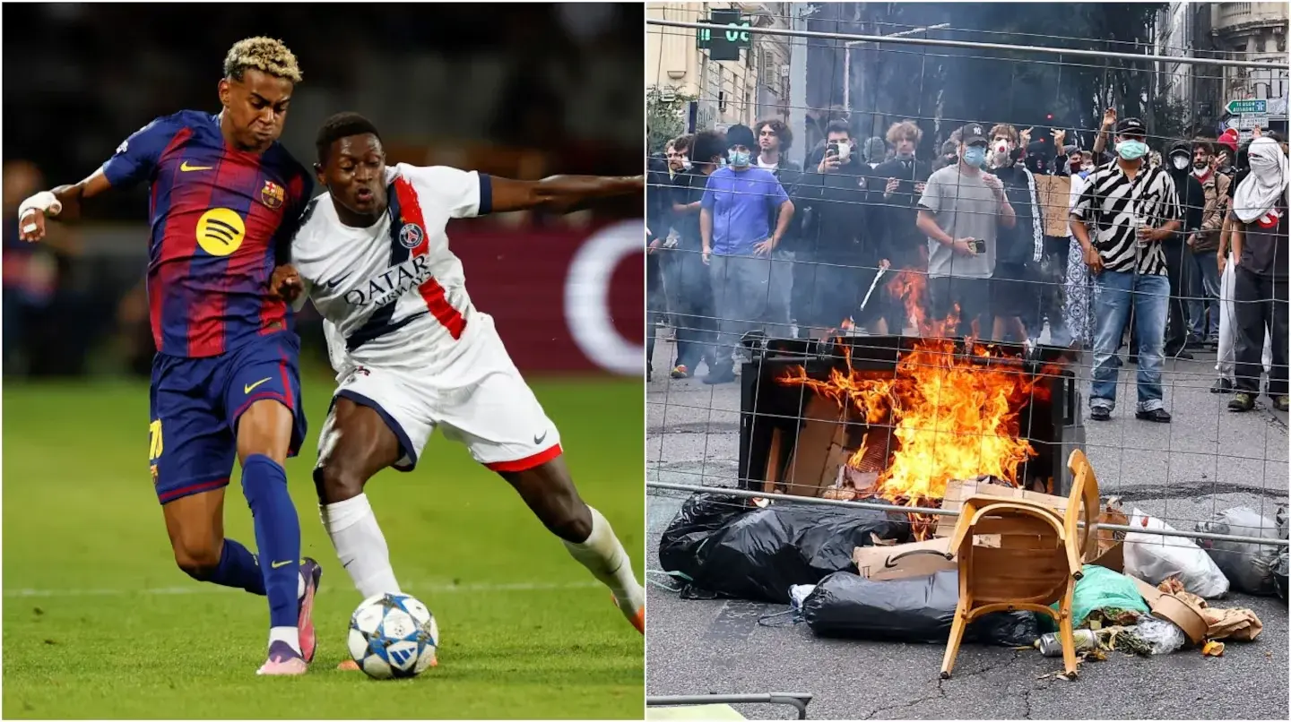 Toque de queda, destrozos y Champions League: las protestas en Francia amenazan la previa del partido entre PSG y Barcelona.Fotos: Reuters / AFP