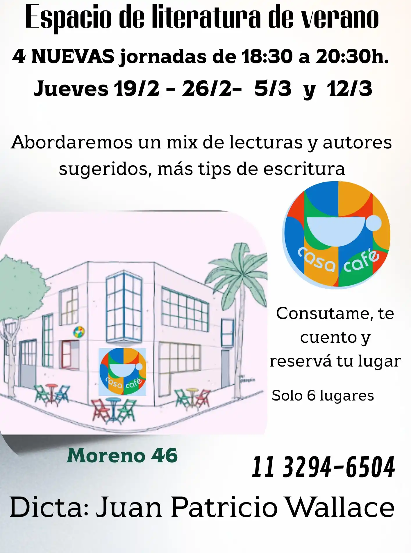 Juan Patricio Wallace suma nuevos talleres literarios en Casa Café tras una exitosa convocatoria