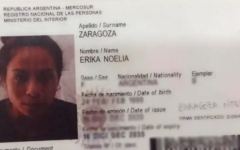 Encontraron el DNI de Erika Zaragoza