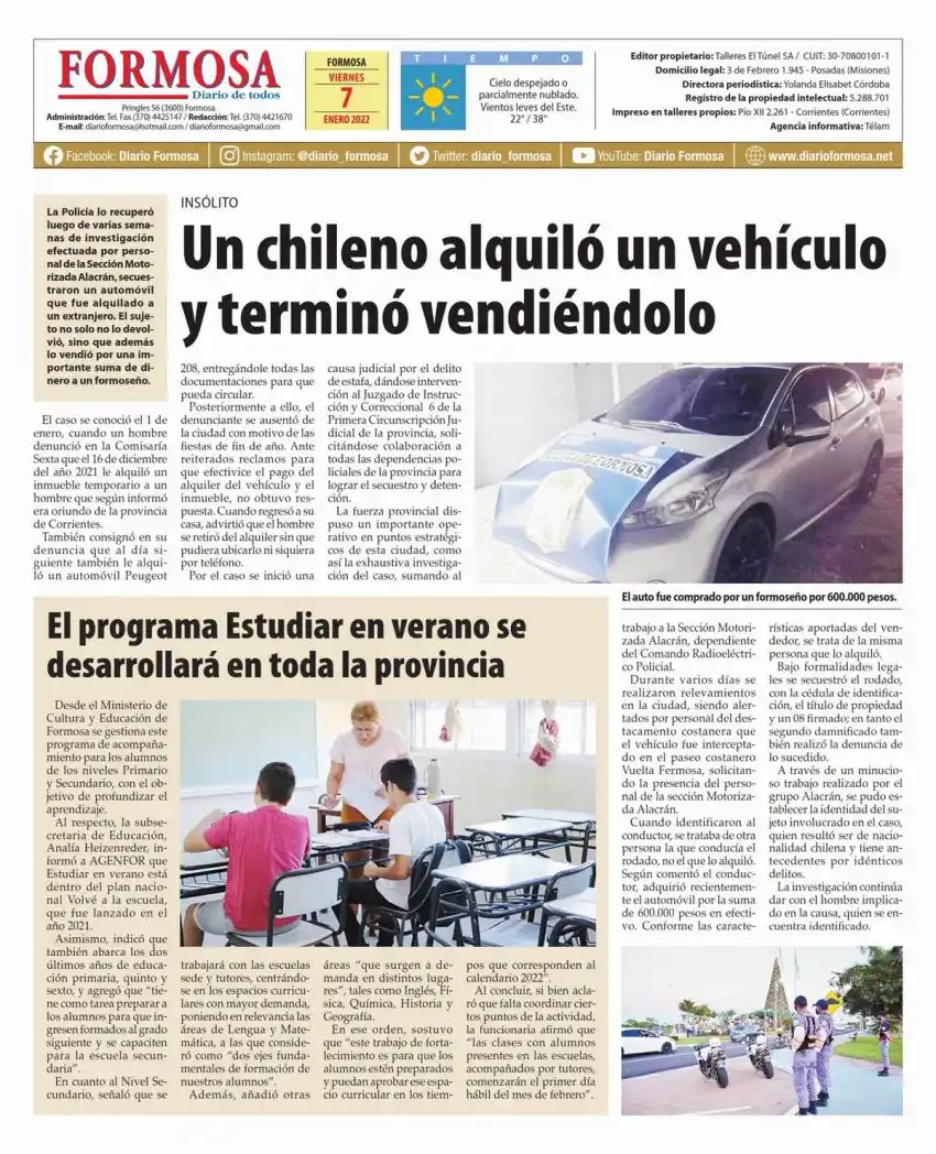 Tapa y Contratapa 7 de enero de 2022