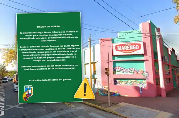 Conflicto y paro: Marengo no completó el pago de salarios y el gremio STIA lanzó una medida de fuerza
